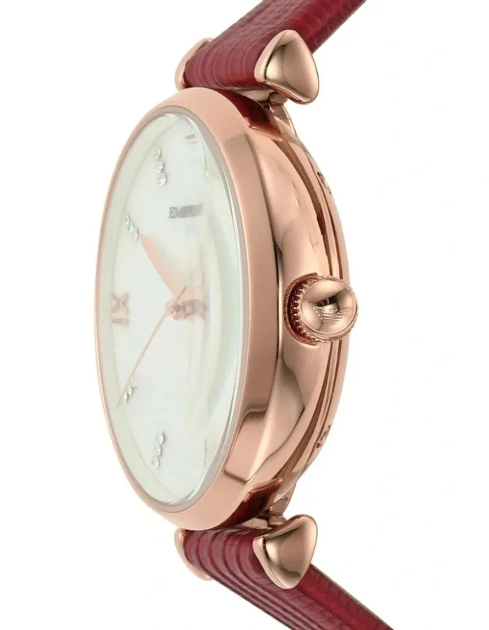 Emporio Armani Gianni T-Bar Mother of Pearl White Dial Red Leather Strap Watch For Women - AR60048 - Image 4